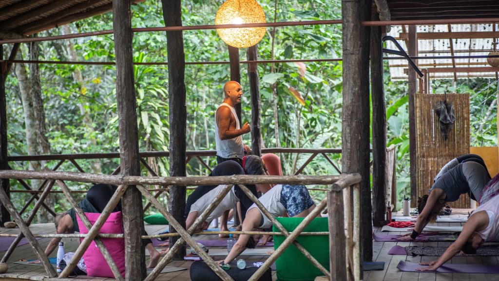 Sala de Yoga inmersa en la naturaleza, selva peruana,Chirapa Manta
